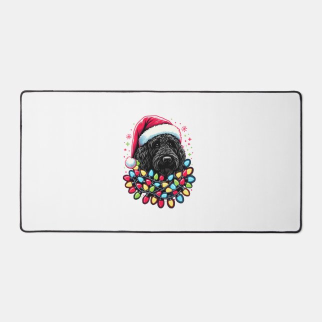 Black Labradoodle Weihnachtsbaum Xmas Lights Doodl Schreibtischunterlage (Vorderseite)