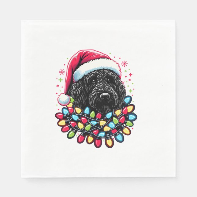 Black Labradoodle Weihnachtsbaum Xmas Lights Doodl Serviette (Vorderseite)