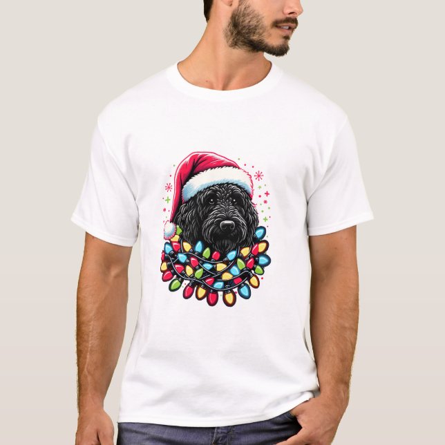 Black Labradoodle Weihnachtsbaum Xmas Lights Doodl T-Shirt (Vorderseite)