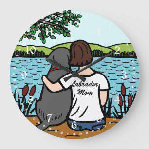 Black Labrador and Mom 2 Große Wanduhr