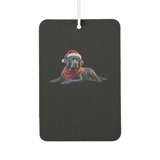 Black Labrador at Christmas in Santa Hat and Scarf Autolufterfrischer (Vorderseite)