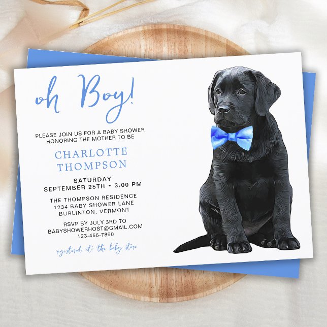 Black Labrador Baby Shower Welpe Hund Blue Boy Einladung (Von Creator hochgeladen)