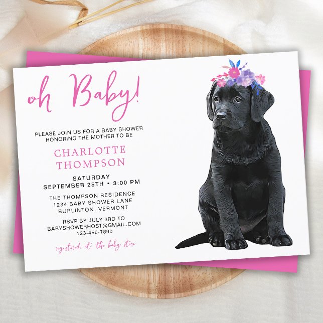 Black Labrador Baby Shower Welpe Hund Pink Girl Einladung (Von Creator hochgeladen)