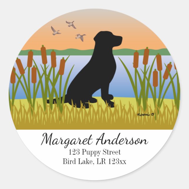 Black Labrador Bird Dog Sunset-Adresse Runder Aufkleber (Vorderseite)