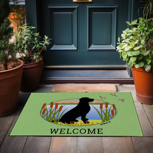Black Labrador Bird Dog Sunset Oval Fußmatte (Black Labrador Bird Dog Sunset Oval Doormat for Labrador Owners.  Personalized Gift Idea.)