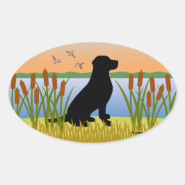 Black Labrador Bird Dog Sunset Ovaler Aufkleber