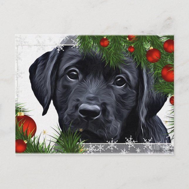 Black Labrador Christmas - Hundeschlitten - Schwar Postkarte (Vorderseite)