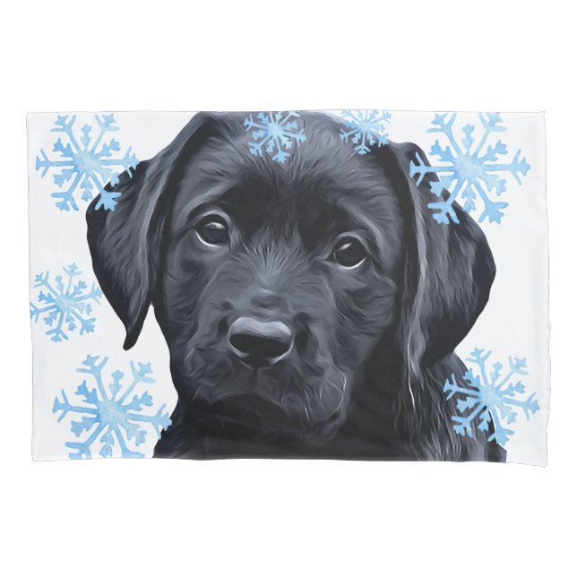 Black Labrador Christmas - Niedlicher Hund Welpe B Kissenbezug (Vorderseite)