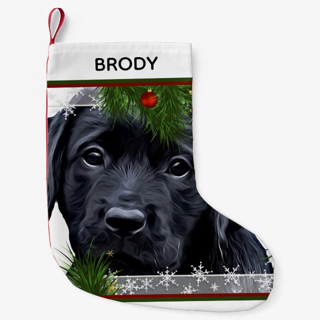 Black Labrador Christmas - Niedlicher Hundewelpen Kleiner Weihnachtsstrumpf (Vorderseite)