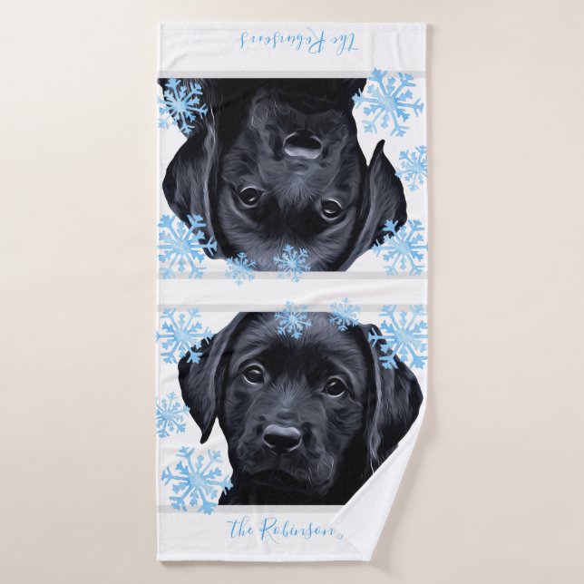 Black Labrador Christmas - Personalisiertes Black  Badehandtuch (Badehandtuch)