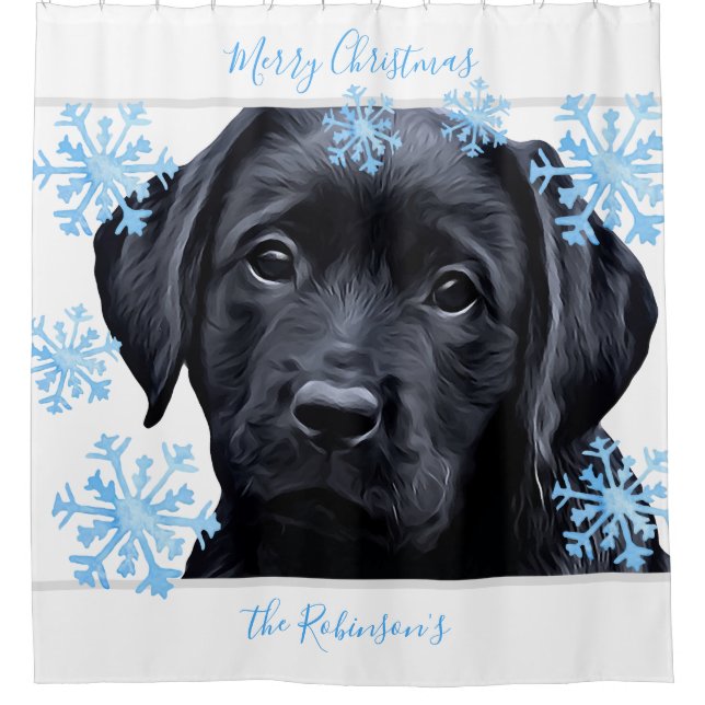 Black Labrador Christmas - Personalisiertes Black  Duschvorhang (Vorderseite)