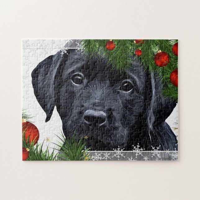 Black Labrador Christmas Puppy Dog Puzzle (Horizontal)
