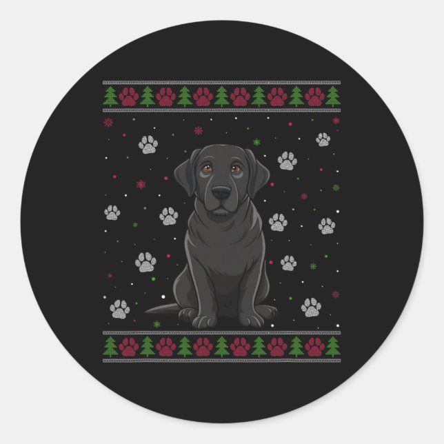 Black Labrador Christmas Sweater Xmas Haustier D Runder Aufkleber (Vorderseite)