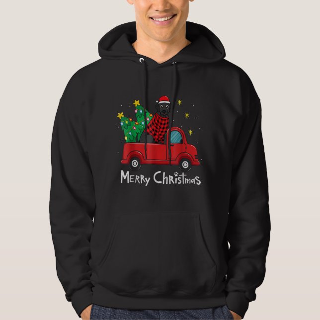 Black Labrador Christmas Truck Tree Red Kariert Do Hoodie (Vorderseite)