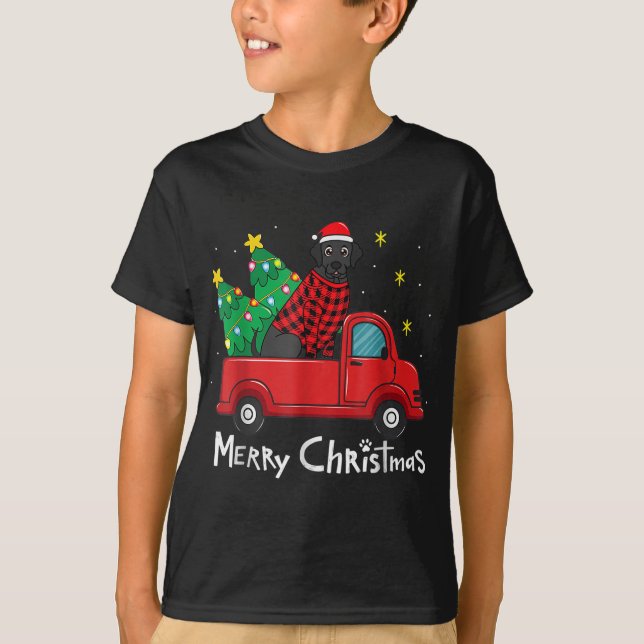 Black Labrador Christmas Truck Tree Red Kariert Do T-Shirt (Vorderseite)