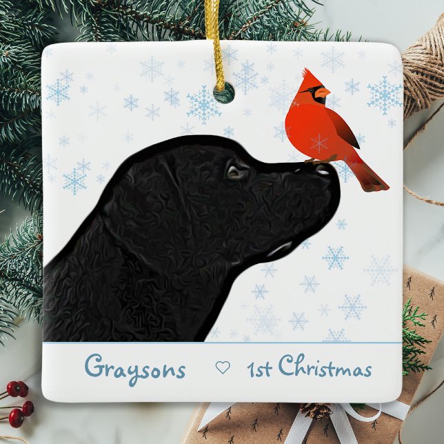 Black Labrador First Christmas Puppy Cute Dog Keramikornament (Von Creator hochgeladen)