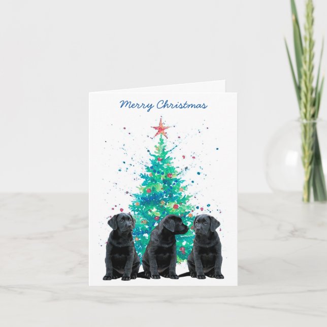 Black Labrador Frohe Weihnachten Niedlicher Hund W (Vorderseite)