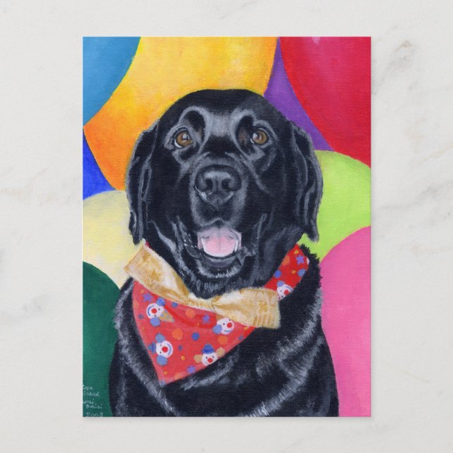 Black Labrador Happy Birthay Painting Postkarte (Vorderseite)