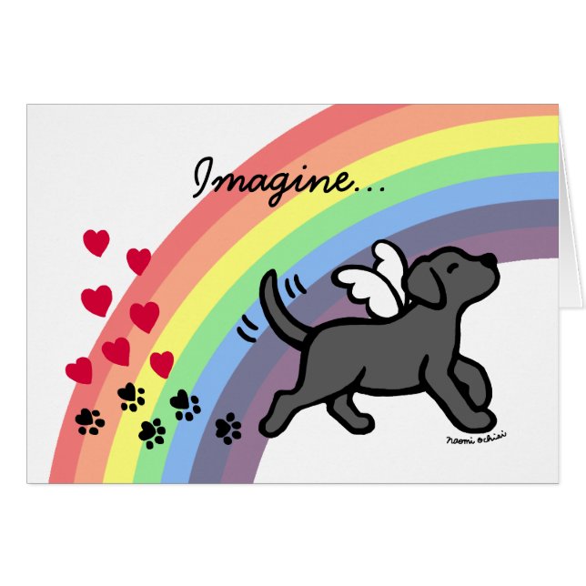 Black Labrador Hearts Rainbow Bridge Card (Vorderseite (Horizontal))