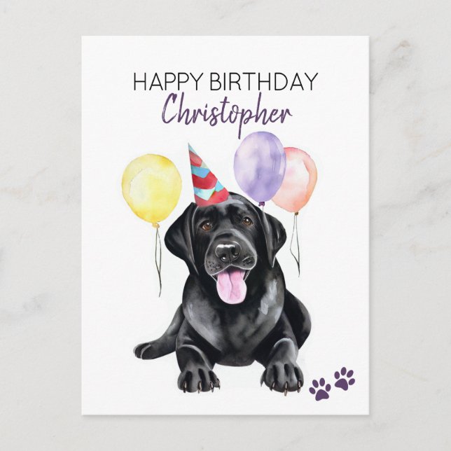 Black Labrador Hund Personalisiert Happy Birthday Postkarte (Vorderseite)