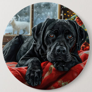 Black Labrador Hund Weihnachten Button