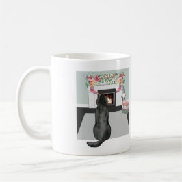 Black Labrador Hund Weihnachten Feuerplatz Szene Kaffeetasse