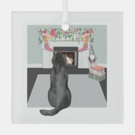 Black Labrador Hund Weihnachten Feuerplatz Szene Ornament Aus Glas