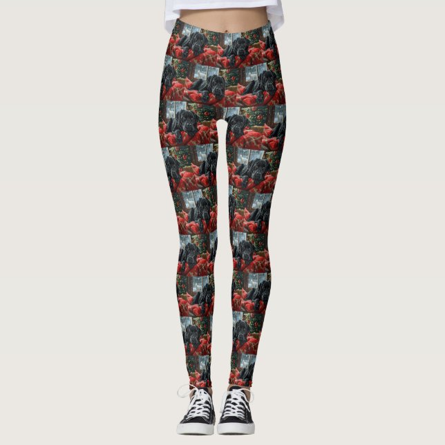 Black Labrador Hund Weihnachten Leggings (Vorderseite)