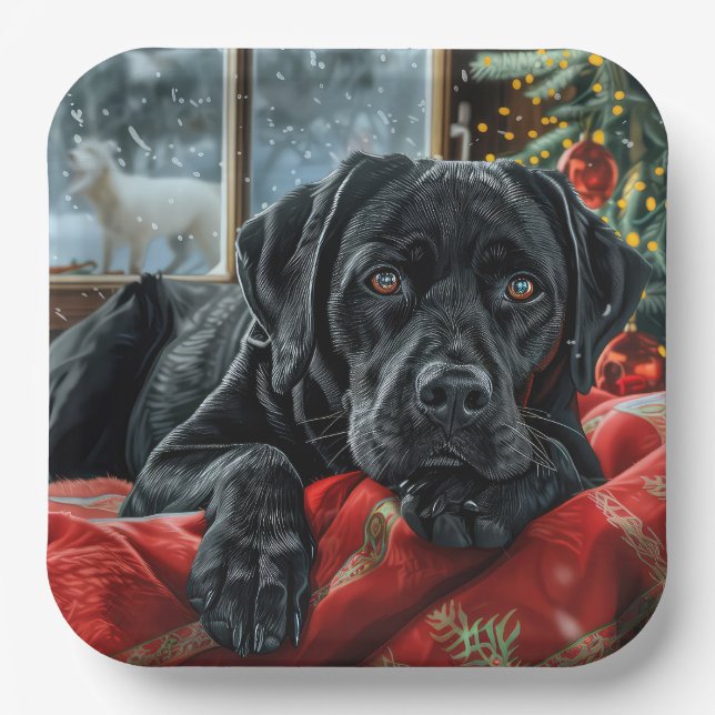 Black Labrador Hund Weihnachten Pappteller (Vorderseite)