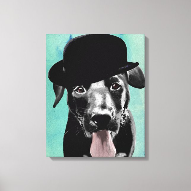 Black Labrador in Bowler Hat Leinwanddruck (Vorderseite)