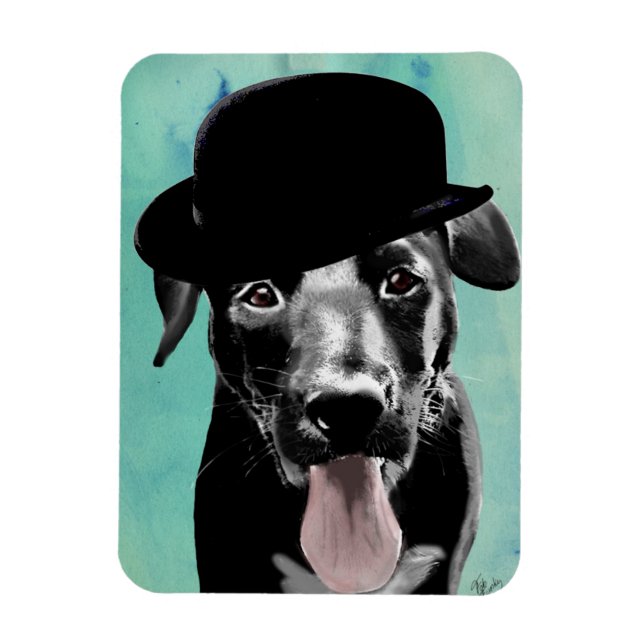 Black Labrador in Bowler Hat Magnet (Vertikal)