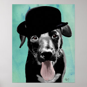 Black Labrador in Bowler Hat Poster