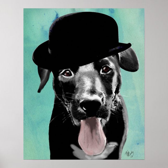 Black Labrador in Bowler Hat Poster (Vorne)