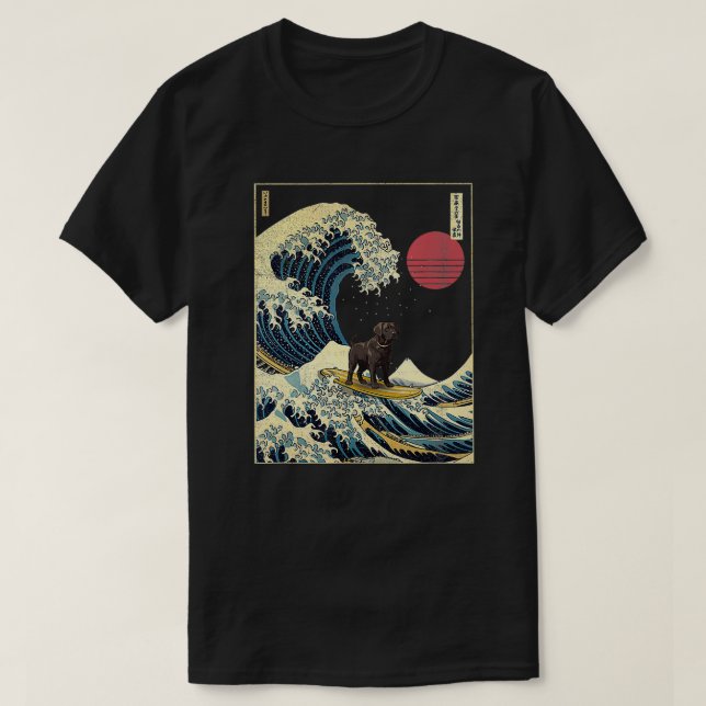 Black Labrador Japanisch Kanagawa Wave Funny Surf  T-Shirt (Design vorne)