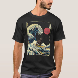 Black Labrador Japanisch Kanagawa Wave Funny Surf T-Shirt