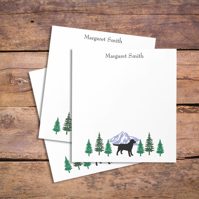 Black Labrador Kontur Evergreen Trees Notepad Notizblock (Personalized Black Labrador Outline Evergreen Trees Design Notepad for Labrador Owners.  Silhouette.)