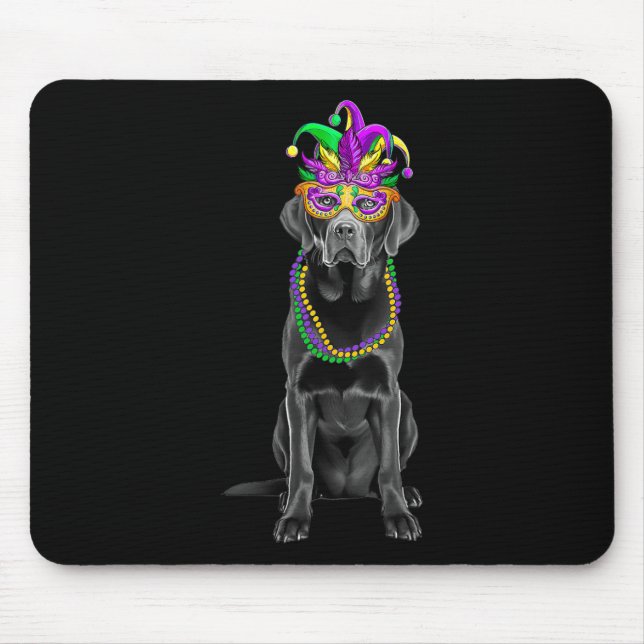 Black Labrador Mardi Gras Kostümperlen Maske Mousepad (Vorne)