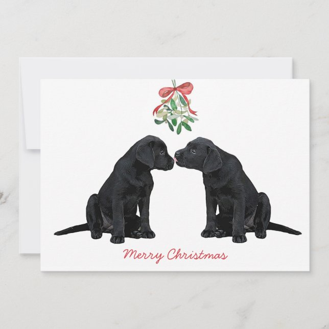 Black Labrador Mistletoe Niedlich Dog Puppy Einladung (Vorderseite)