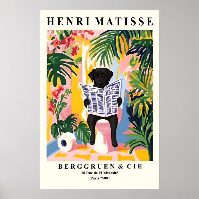 Black Labrador on Toilet Print Funny Matisse Poster (Vorne)