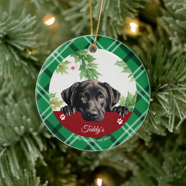 Black Labrador Personalisiert First Christmas Keramik Ornament (Baum)