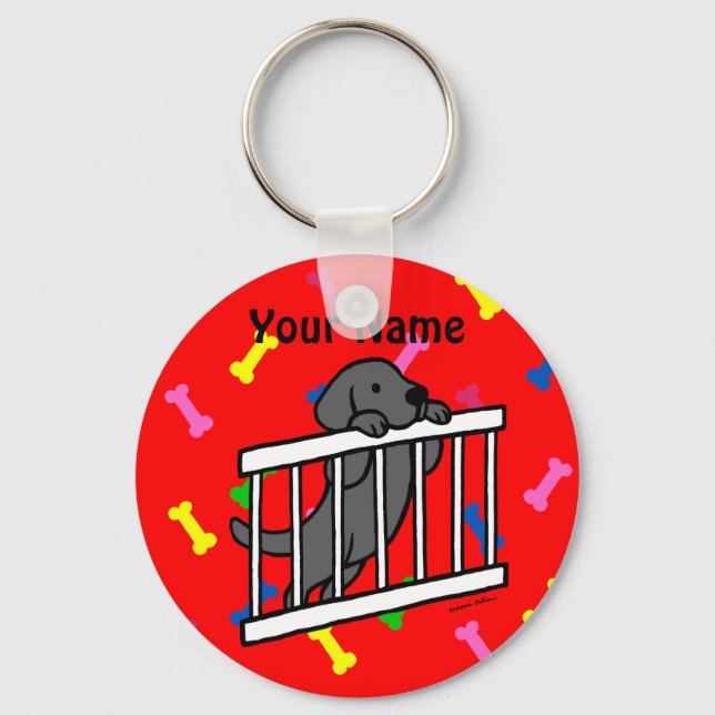 Black Labrador Puppy Cartoon Schlüsselanhänger (Vorderseite)