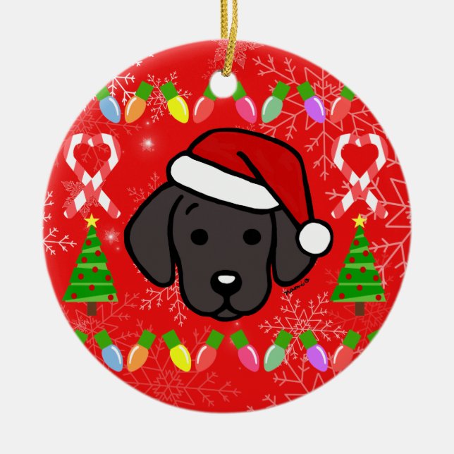 Black Labrador Puppy Christmas Pattern Keramikornament (Vorne)