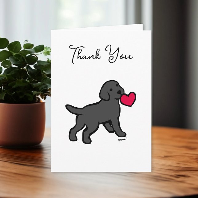 Black Labrador Puppy mit einer Herzkarte Dankeskarte (Black Labrador Puppy with a Heart Design Thank You Cards for Labrador Owners. Cute Cartoon art.)