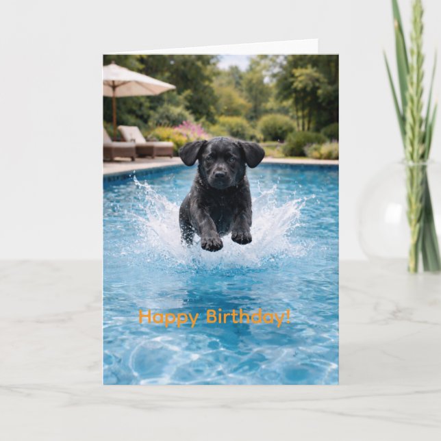 Black Labrador Puppy Pool Plunge | Cute Summer  Karte (Vorderseite)