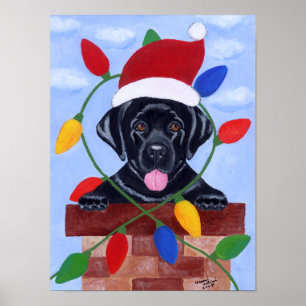 Black Labrador Puppy Santa Artwork Poster