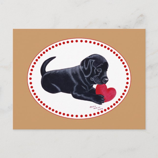 Black Labrador Puppy und Herz Postkarte (Vorderseite)