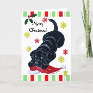 Black Labrador Puppy & Weihnachtsmannmütze Christm Feiertagskarte