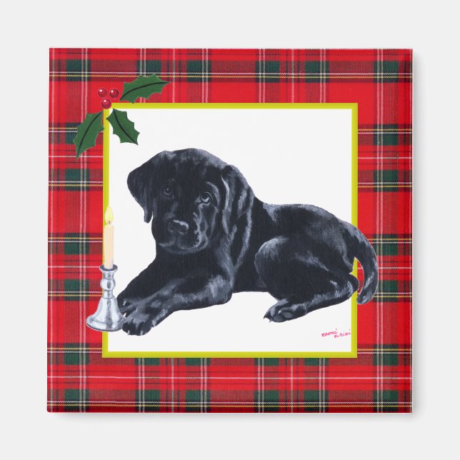 Black Labrador Puppy & Weihnachtsmannmütze Christm Magnet (Vorne)