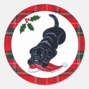Black Labrador Puppy & Weihnachtsmannmütze Christm Runder Aufkleber