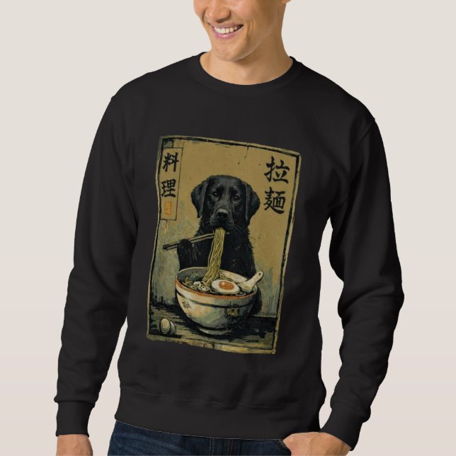 Black Labrador Ramen Noodles Japanese Anime Foodie Sweatshirt (Vorderseite)
